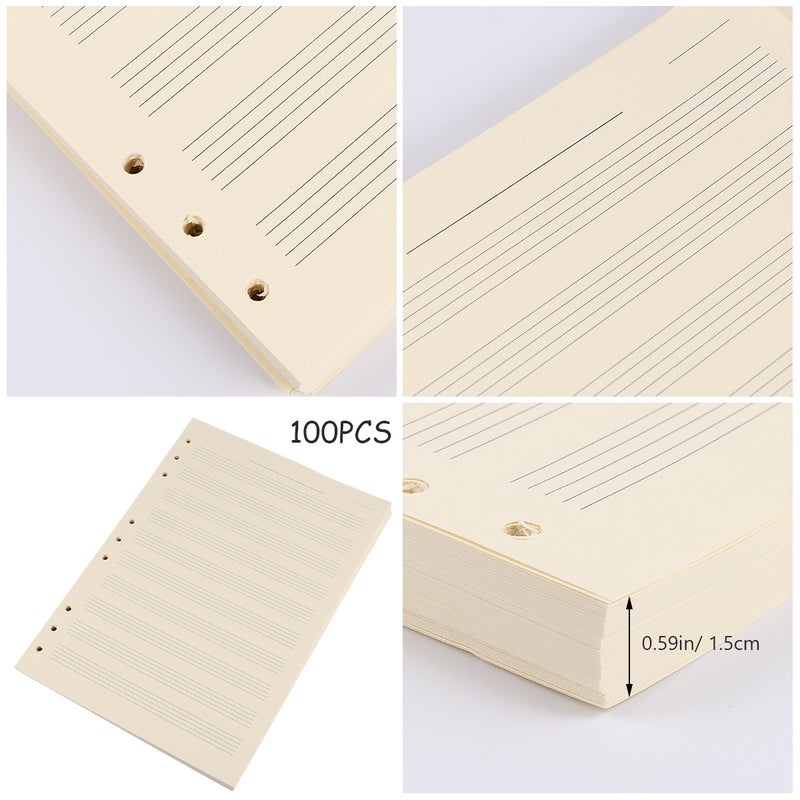 100 Sheets Loose-Leaf Manuscript Paper 3mm 10 Rows Empty Refill Paper Practical Composition Notebook Refill Paper for Students Staff Use (White) - Image 2