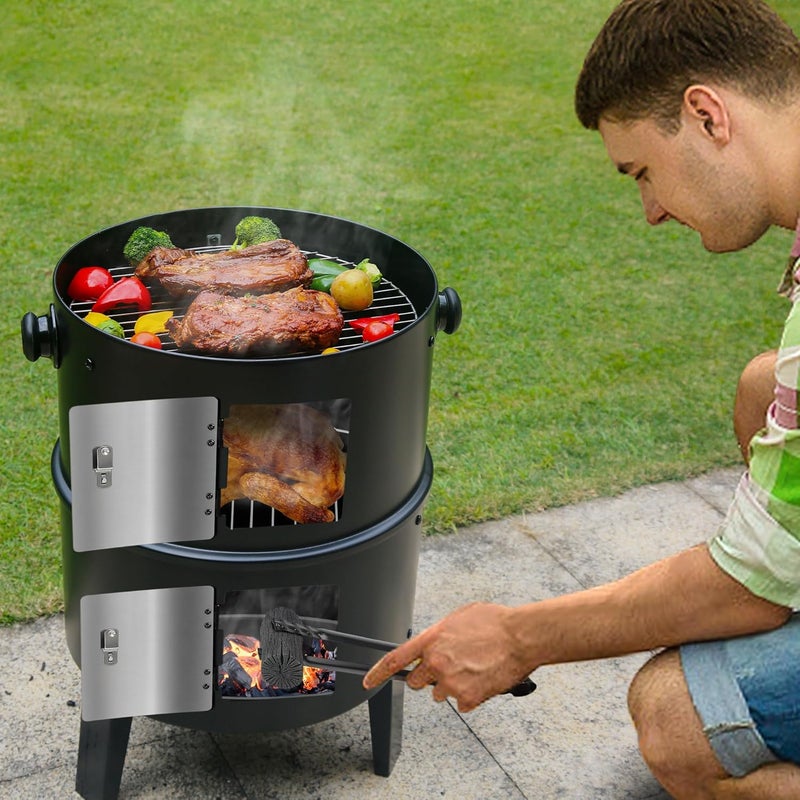 MASTER COOK 16 inch Charcoal Smoker, Vertical BBQ Grill, Heavy Duty 4 In 1 Fire Pit with built-in Thermometer & Adjustable Vent System for Backyard Patio Camping - Image 2