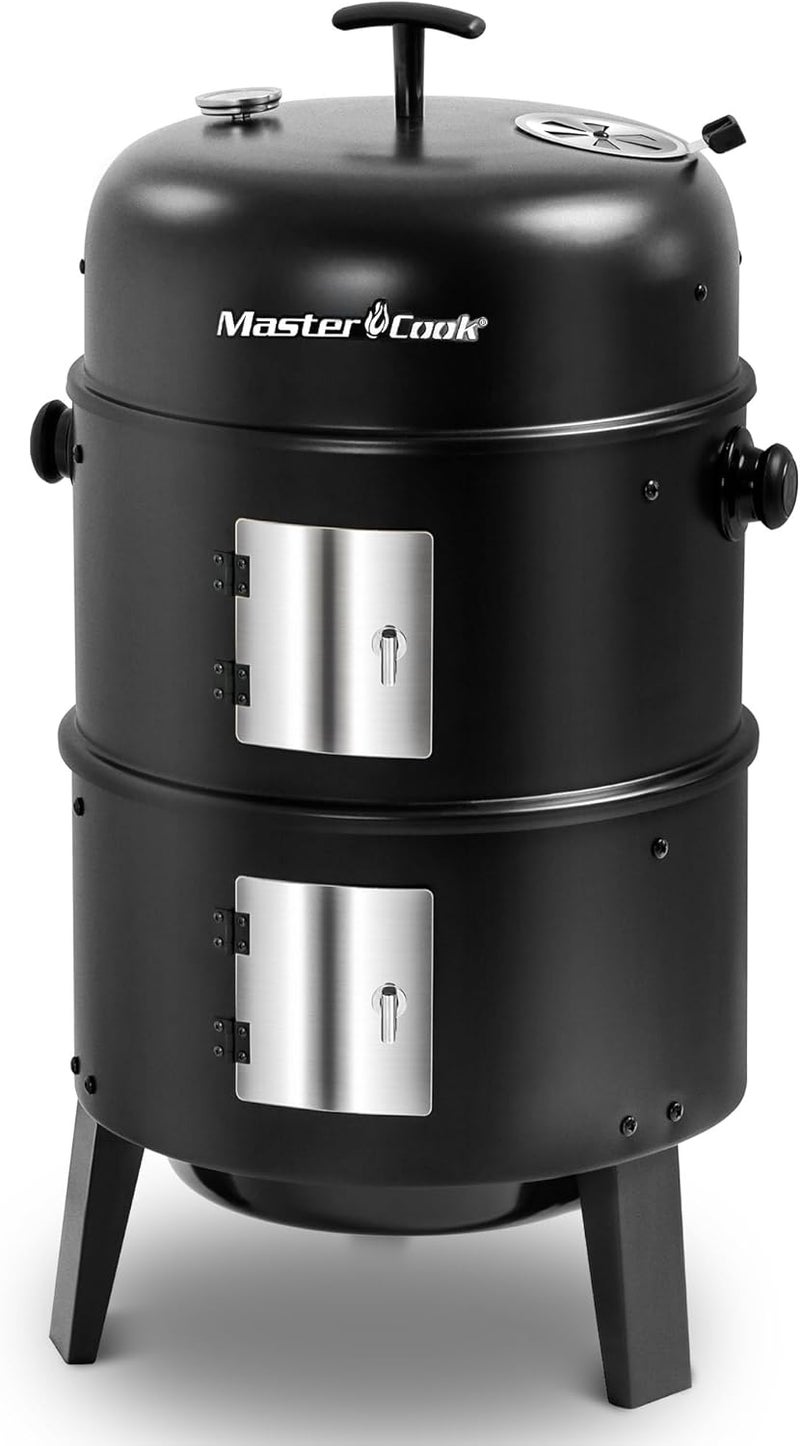 MASTER COOK 16 inch Charcoal Smoker, Vertical BBQ Grill, Heavy Duty 4 In 1 Fire Pit with built-in Thermometer & Adjustable Vent System for Backyard Patio Camping - Image 1