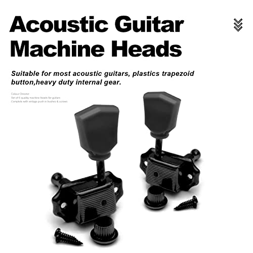 MAXCHEER 3R3L Vintage Guitar Deluxe String Tuning Pegs Machine Heads Greenish Button for Epiphone Les Paul Style Guitar Replacement (Black) - Image 2