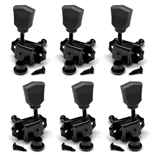MAXCHEER 3R3L Vintage Guitar Deluxe String Tuning Pegs Machine Heads Greenish Button for Epiphone Les Paul Style Guitar Replacement (Black) - Image 1