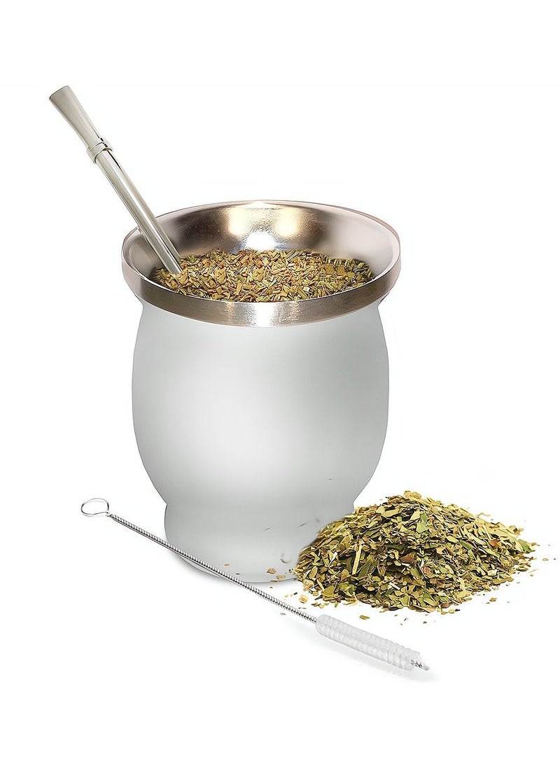 KASTWAVE Yerba Mate Tea Cup 230ml White Color Stainless Steel Double Walled Easy Wash Household Insulation Cup Mate Gourds For Yerba Mate Loose Leaf Drinking With Bombilla Straw - Image 1
