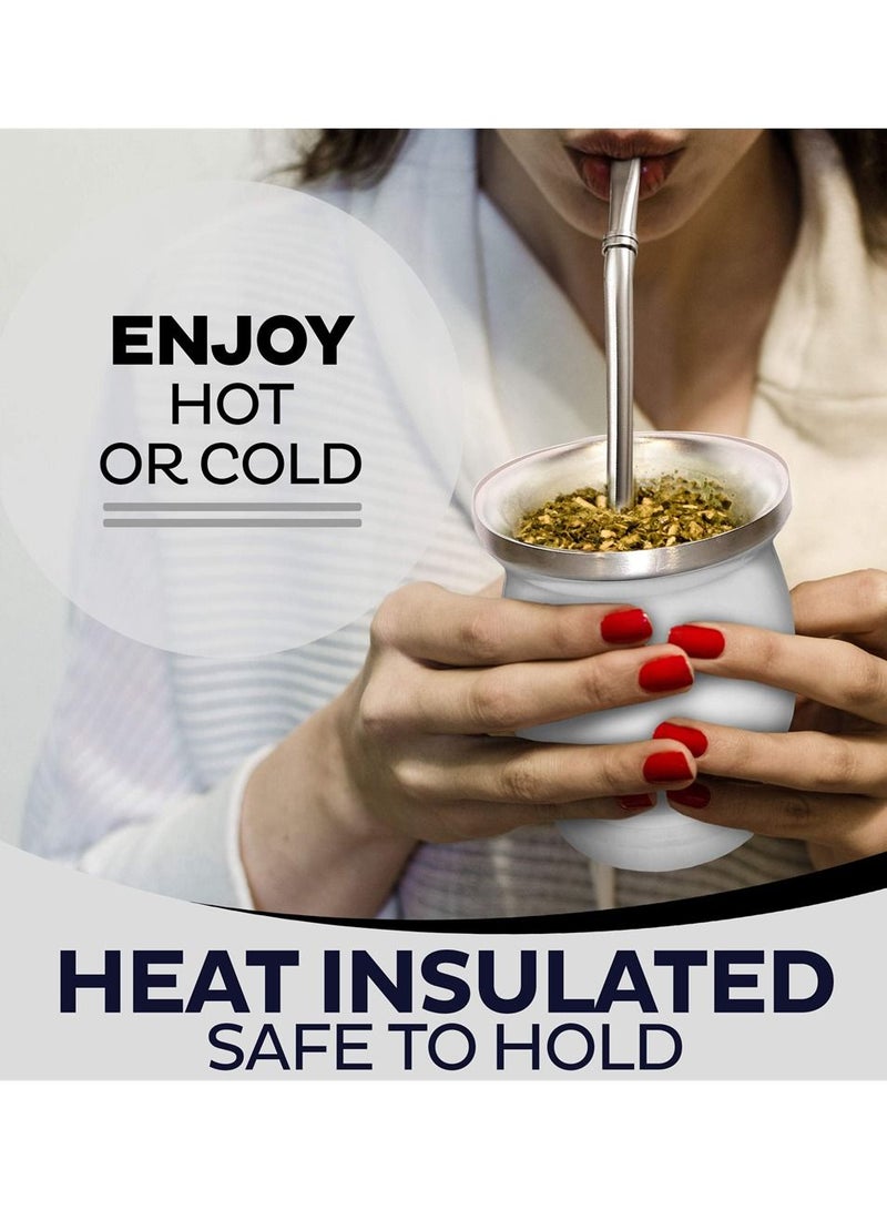 KASTWAVE Yerba Mate Tea Cup 230ml White Color Stainless Steel Double Walled Easy Wash Household Insulation Cup Mate Gourds For Yerba Mate Loose Leaf Drinking With Bombilla Straw - Image 4