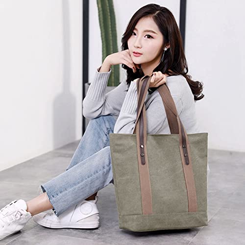 Sunshinejing Women's Canvas Shoulder Bags Retro Casual Handbags Work Tote Purses (Grey) One Size - Image 3