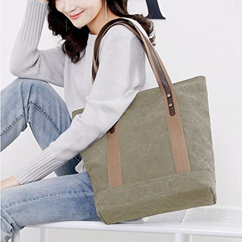 Sunshinejing Women's Canvas Shoulder Bags Retro Casual Handbags Work Tote Purses (Grey) One Size - Image 2