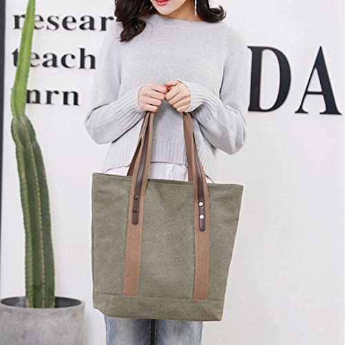 Sunshinejing Women's Canvas Shoulder Bags Retro Casual Handbags Work Tote Purses (Grey) One Size - Image 4