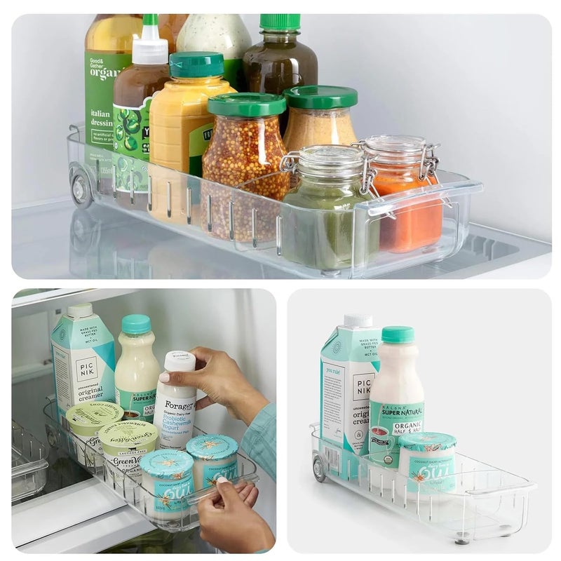 AMPLIN AMPLIN Fridge Drawer Box with Wheels BpaFree Clear Rolling Refrigerator Organizer Bin with Adjustable Dividers and Handles Stackable Food Storage Organizer Bins Small Organizing Bins  - Image 4
