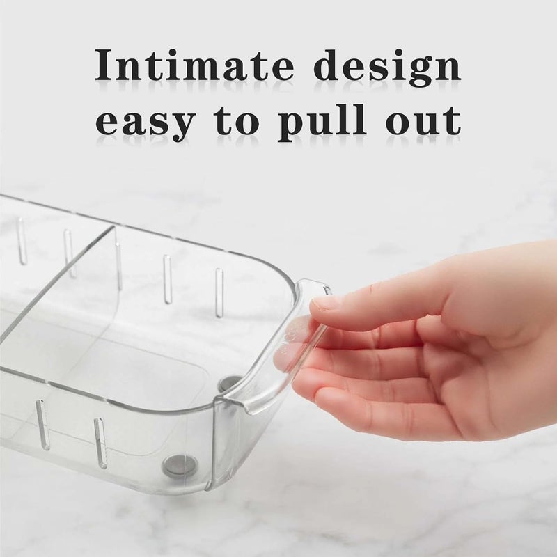 AMPLIN AMPLIN Fridge Drawer Box with Wheels BpaFree Clear Rolling Refrigerator Organizer Bin with Adjustable Dividers and Handles Stackable Food Storage Organizer Bins Small Organizing Bins  - Image 3