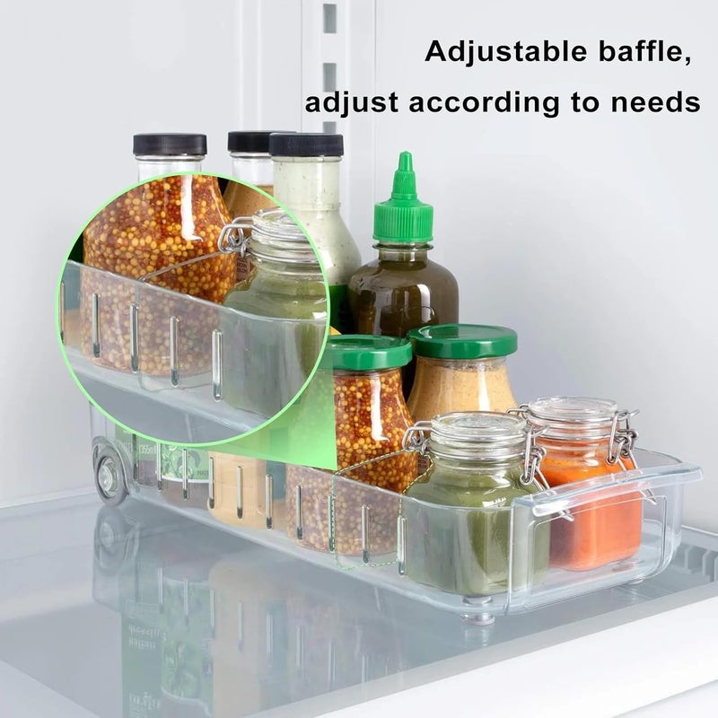 AMPLIN AMPLIN Fridge Drawer Box with Wheels BpaFree Clear Rolling Refrigerator Organizer Bin with Adjustable Dividers and Handles Stackable Food Storage Organizer Bins Small Organizing Bins  - Image 2
