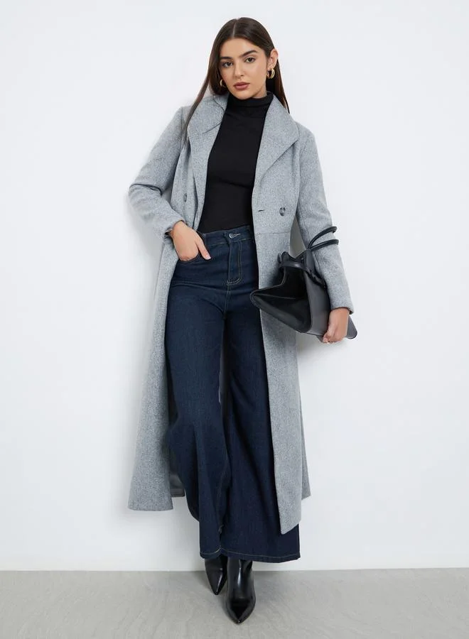 Styli Grey Regular Fit Wool Like Double Breasted Coat