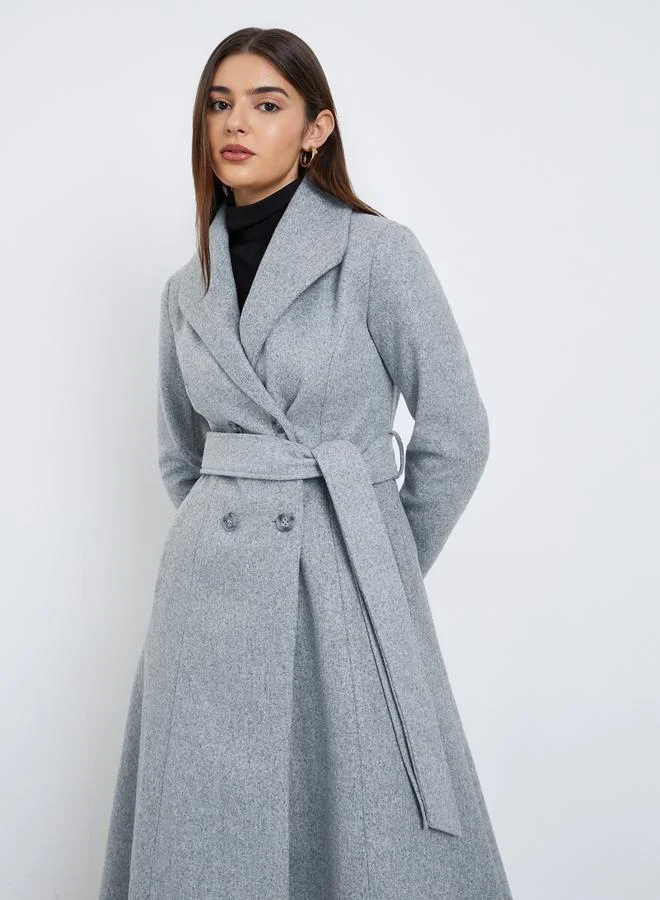 Styli Grey Regular Fit Wool Like Double Breasted Coat