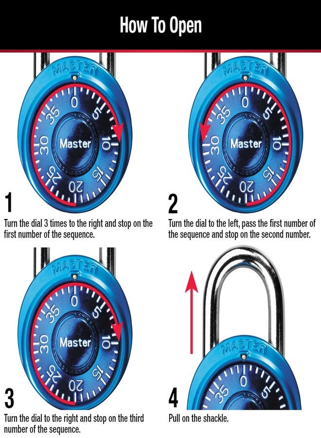 Master Lock Padlock, Mini Dial Combination Lock for Gym or School Lockers, Small Lock is 1-9/16 Inches Wide, Color Assortment Pack, (Pack of 3), 1533TRI - Image 5