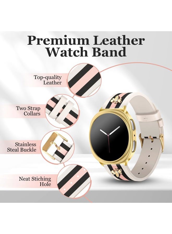 MOINSPIRE Designer Leather Bands with Charms Compatible with Samsung Galaxy Watch 8 40mm 44mm/8 Classic 46mm, Dressy Top Grain Leather Bracelet Pretty Fancy Elegant Adjustable Strap for Women and Men - Image 4