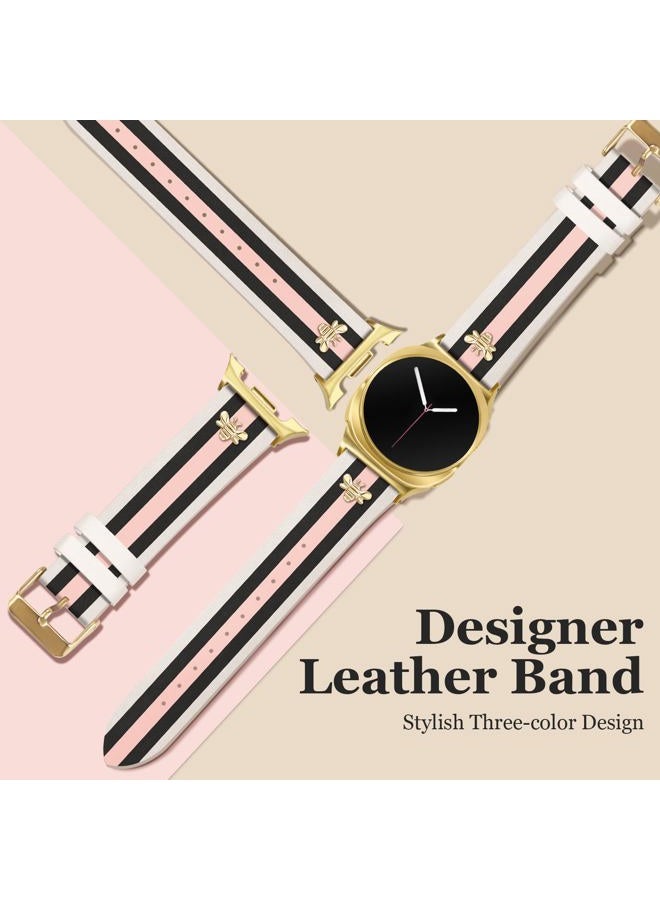 MOINSPIRE Designer Leather Bands with Charms Compatible with Samsung Galaxy Watch 8 40mm 44mm/8 Classic 46mm, Dressy Top Grain Leather Bracelet Pretty Fancy Elegant Adjustable Strap for Women and Men - Image 3