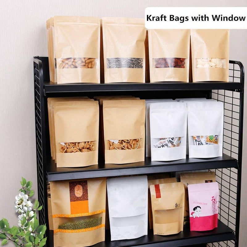 TRAGO Kitchen Paper Food Storage Bags - Kraft Pouch Stand-Up Bags With Self-Sealing Zipper Technology - Matt Brown Eco Friendly (Size 14x20cm) (Capacity 250 Gm) (Pack of 50pcs) - Image 2