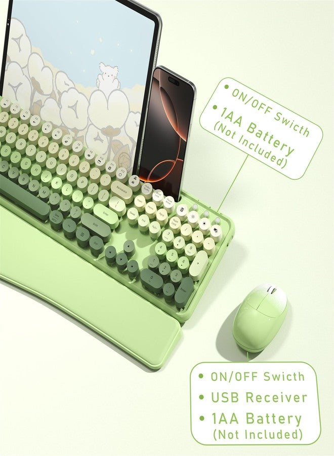 MPTOG Colorful Wireless Computer Keyboard and Mouse Combo with Phone Holder, Wrist Rest, Typewriter Keys, 2.4GHz Wireless, Full-Sized Optical Mouse for PC and Laptop(Green Colorful) - Image 5