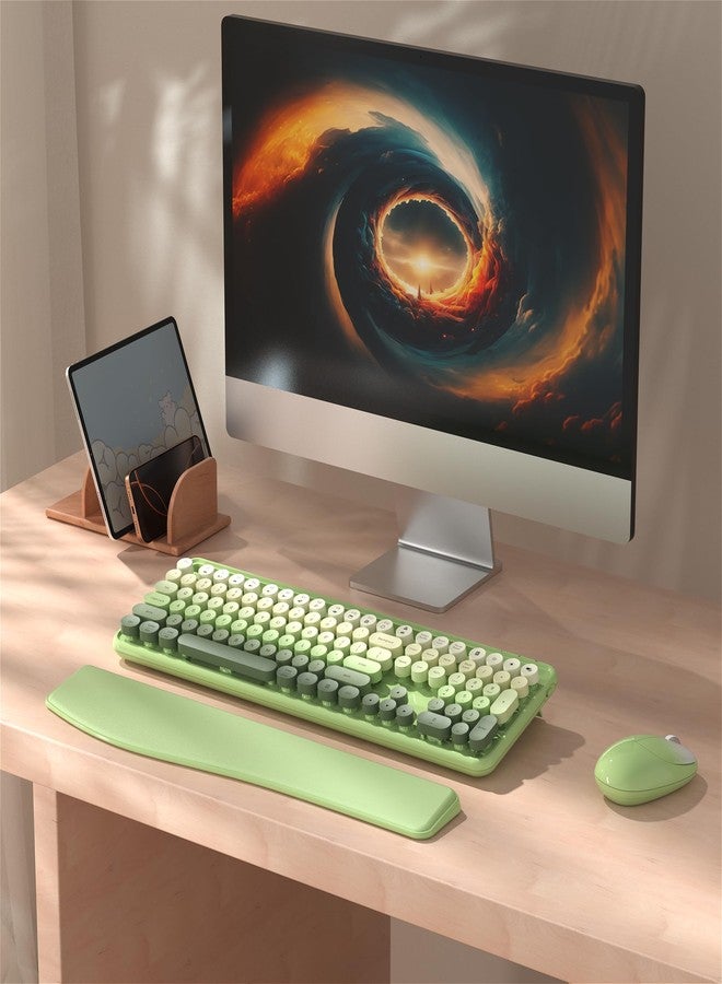 MPTOG Colorful Wireless Computer Keyboard and Mouse Combo with Phone Holder, Wrist Rest, Typewriter Keys, 2.4GHz Wireless, Full-Sized Optical Mouse for PC and Laptop(Green Colorful) - Image 2