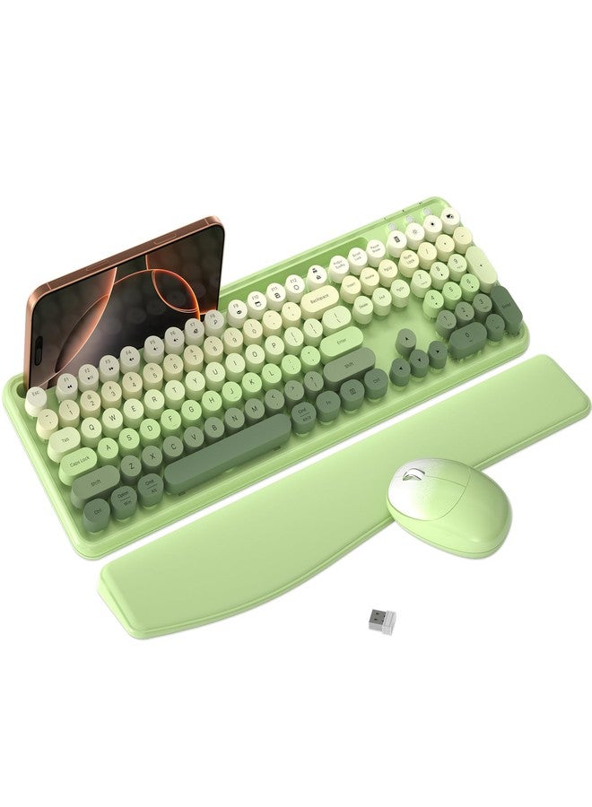 MPTOG Colorful Wireless Computer Keyboard and Mouse Combo with Phone Holder, Wrist Rest, Typewriter Keys, 2.4GHz Wireless, Full-Sized Optical Mouse for PC and Laptop(Green Colorful) - Image 1