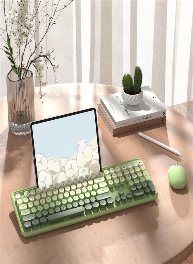 MPTOG Colorful Wireless Computer Keyboard and Mouse Combo with Phone Holder, Wrist Rest, Typewriter Keys, 2.4GHz Wireless, Full-Sized Optical Mouse for PC and Laptop(Green Colorful) - Image 3