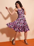 globus black with pink and red floral print