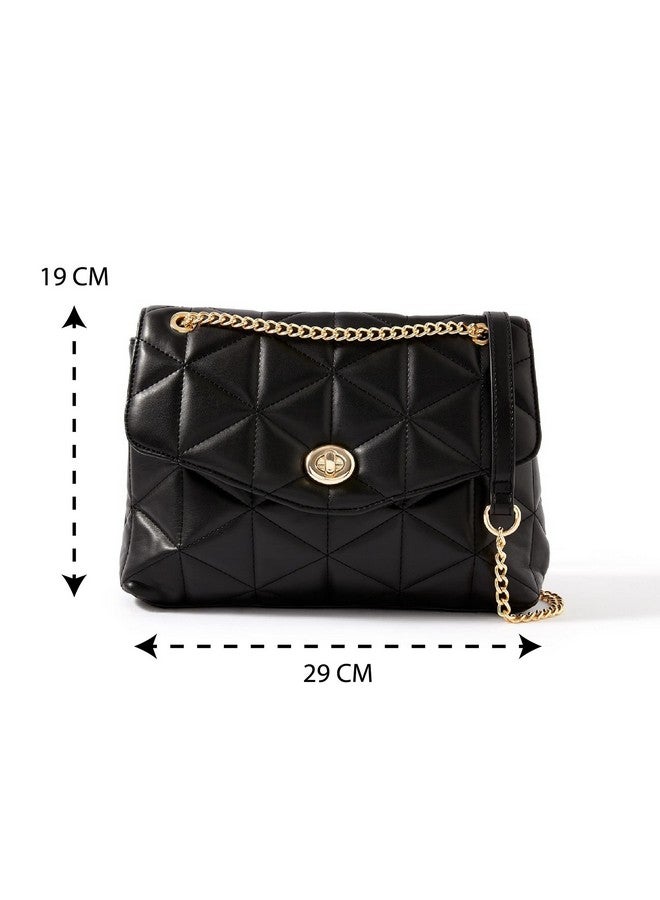 Accessorize London Women's Black Faux Leather Eva Quilt Shoulder Sling bag| Crossbody Bag for Parties| Functions| College |Office - Image 5