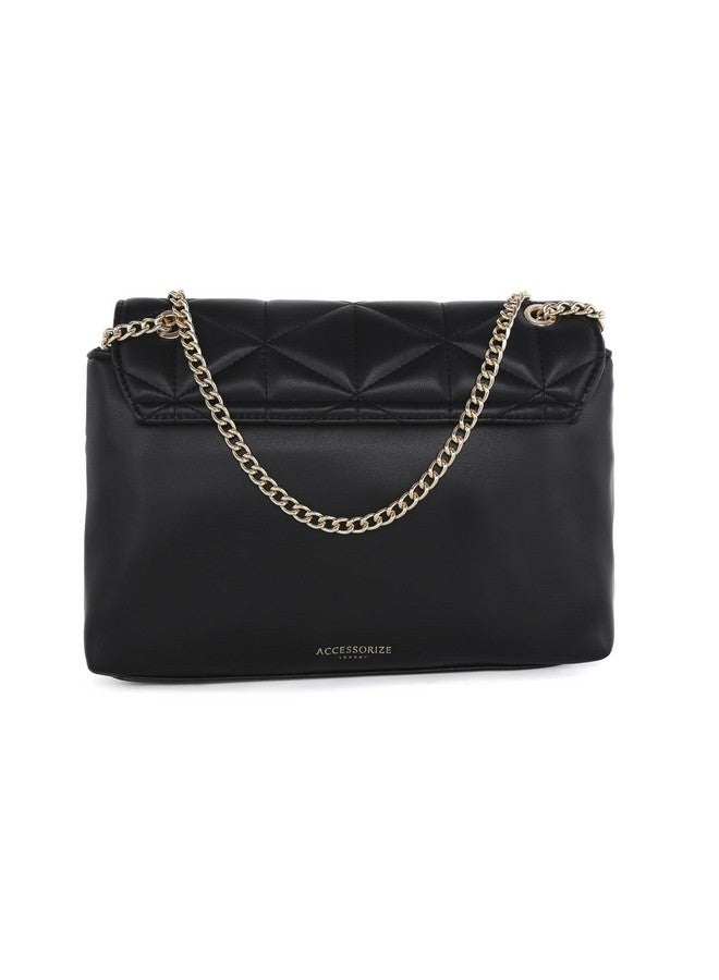 Accessorize London Women's Black Faux Leather Eva Quilt Shoulder Sling bag| Crossbody Bag for Parties| Functions| College |Office - Image 2