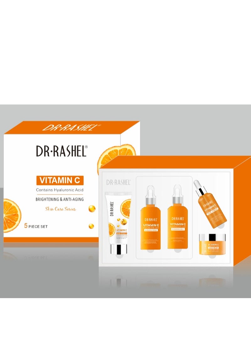 Dr. Rasheel Vitamin C Skin Care Series Contains Hyaluronic Acid Anti Aging and Collagen Essence Pack Of 5 Piece Set + 1 Pcs Of Vitamin C Silk Mask 