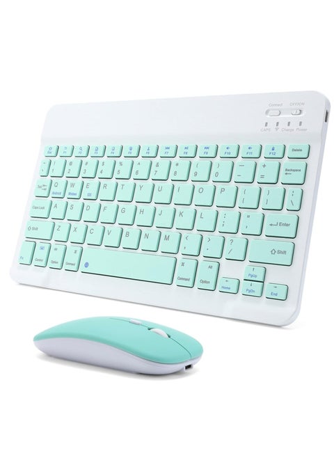 Rechargeable Bluetooth Keyboard and Mouse Combo Ultra-Slim Portable Compact Wireless Mouse Keyboard Set for Android Windows Tablet Cell Phone iPhone iPad Pro Air Mini, iPad OS/iOS 13 and above (Green)