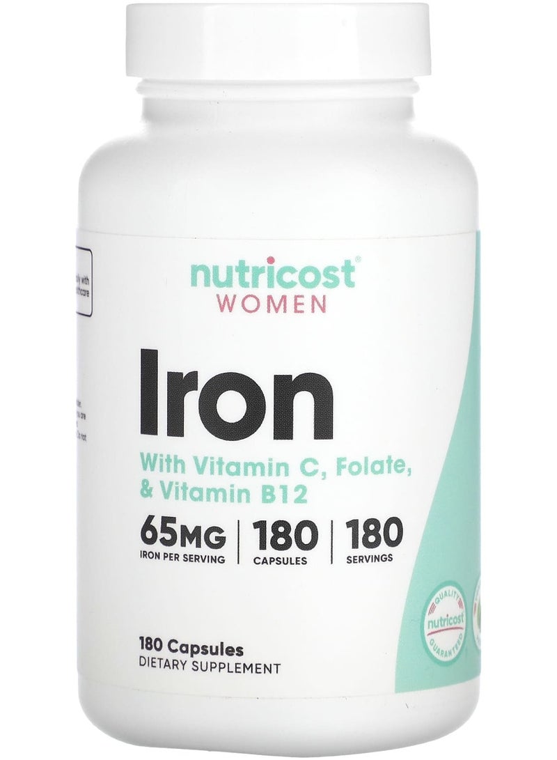 Nutricost Women, Iron, With Vitamin C, Folate, & Vitamin B12, 180 Capsules
