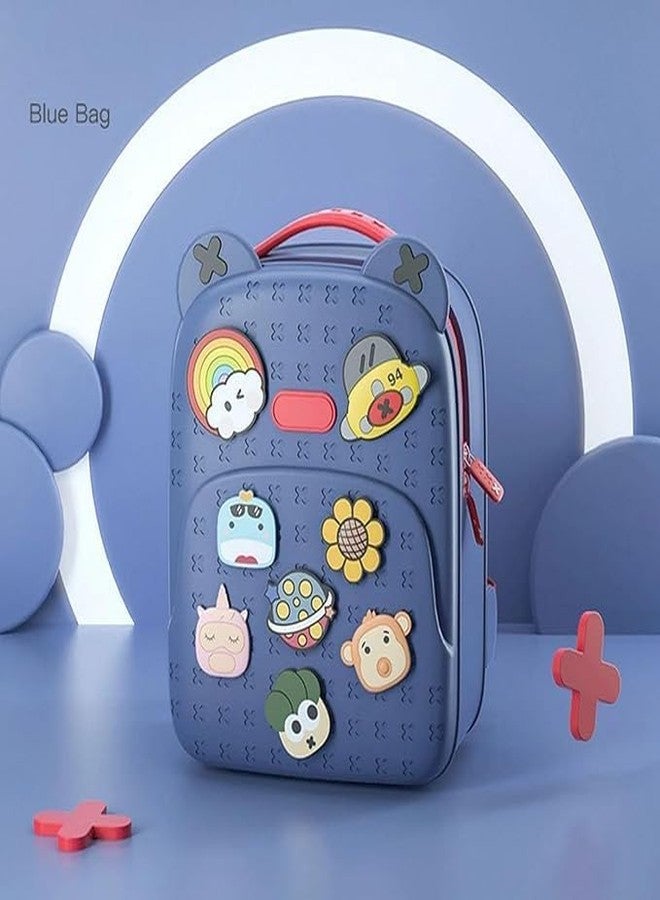 RAHU Water Resistant Kids Backpack Light Weight School Bookbag Unisex Stylish Bag for Children Age 3-12 Years Old, with DIY Patches, Durable (Blue) - Image 2