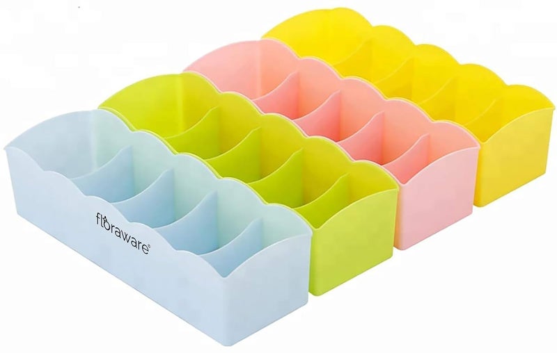 Floraware Plastic Storage Box Drawer Organizer Underwear Innerwear Socks Undergarments Storage Drawer Organiser set 4 Multicolour - Image 1