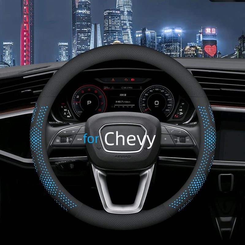 Yangday Leather Steering Wheel Cover for Chevy Silverado 1500 2500 3500, 14.5-15 inches Car Steering Wheel Cover with Non-Slip Breathable (Blue) - Image 1