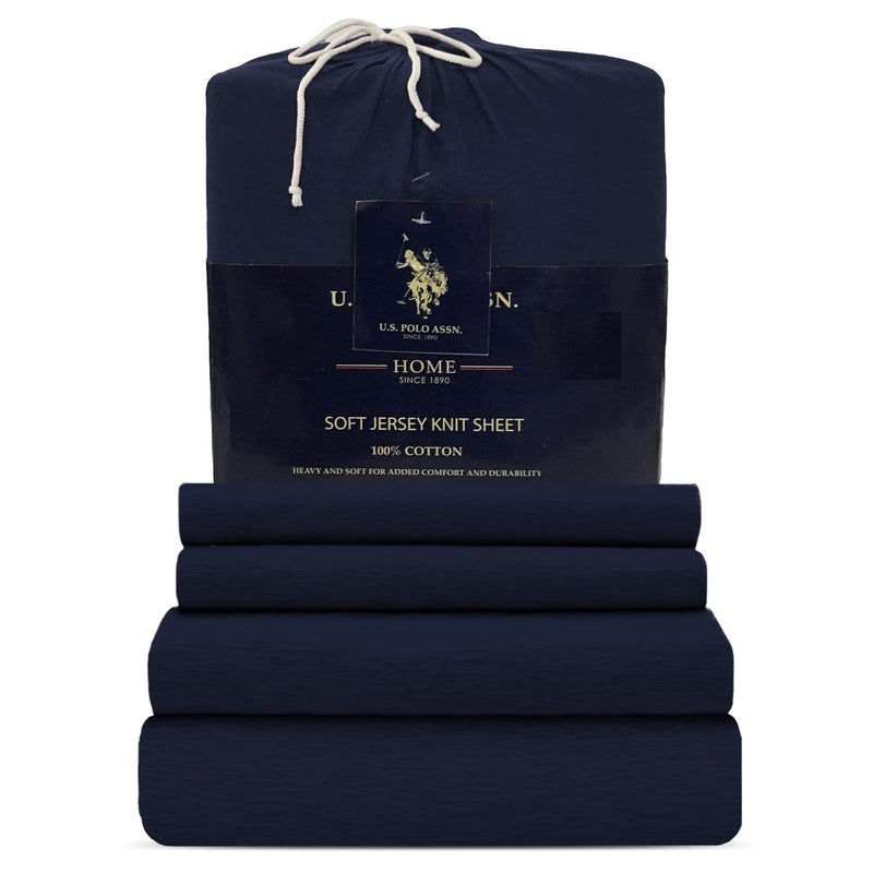 U.S. Polo Assn. US Polo Assn All Season Soft and Cozy TShirt Material 1800 Thread Count 4Piece Cotton Rich Jersey Sheet Set 
