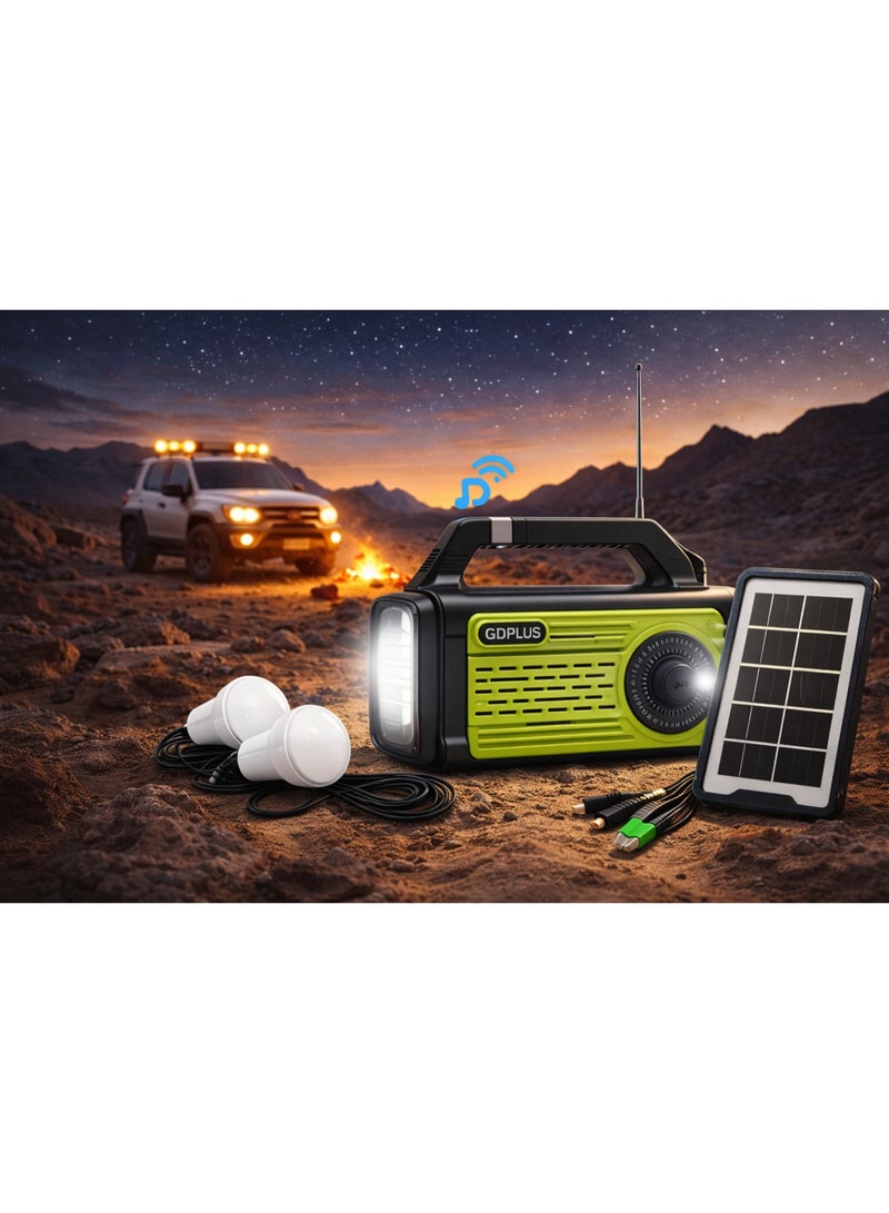 كشاف LED شمسي تخييم وصحراء مع راديو بلوتوث – بطارية 36 ساعة – 4 لمبات - Image 5