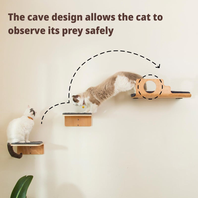 LIORCE Cat Wall Shelves with 2 Steps, Creative Design Cat Shelf with Peephole, 19 x 10 inch Cats Wall Furniture with Comfortable Pad, Cats Perch for Sleeping, Playing, and Scratching. - Image 2