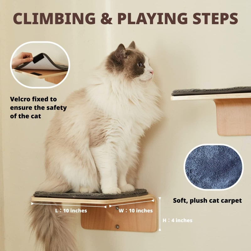 LIORCE Cat Wall Shelves with 2 Steps, Creative Design Cat Shelf with Peephole, 19 x 10 inch Cats Wall Furniture with Comfortable Pad, Cats Perch for Sleeping, Playing, and Scratching. - Image 4