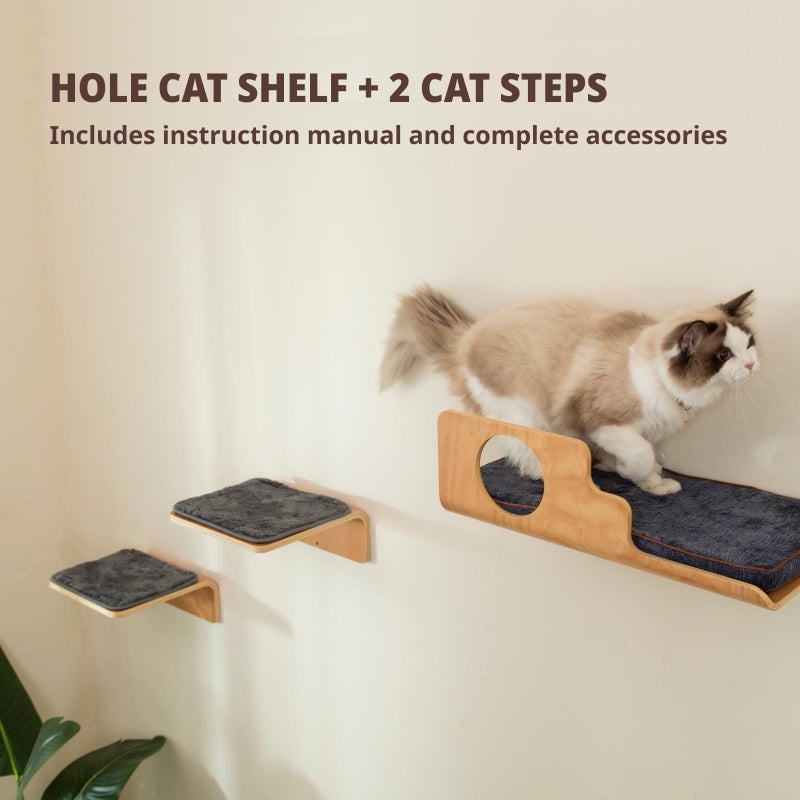 LIORCE Cat Wall Shelves with 2 Steps, Creative Design Cat Shelf with Peephole, 19 x 10 inch Cats Wall Furniture with Comfortable Pad, Cats Perch for Sleeping, Playing, and Scratching. - Image 5
