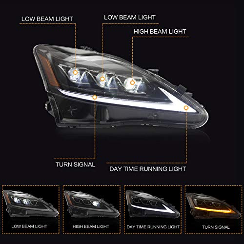 VLAND Headlights Assembly Fit for IS250/ IS250C IS350 IS350C IS220d 2006-2012, ISF 2008-2014 W/DRL, LED Front light with Sequential Turn Signal, Plug-n-Play Amber Headlamp - Image 2