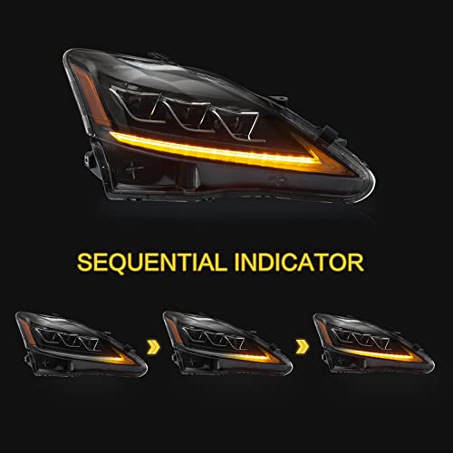 VLAND Headlights Assembly Fit for IS250/ IS250C IS350 IS350C IS220d 2006-2012, ISF 2008-2014 W/DRL, LED Front light with Sequential Turn Signal, Plug-n-Play Amber Headlamp - Image 3