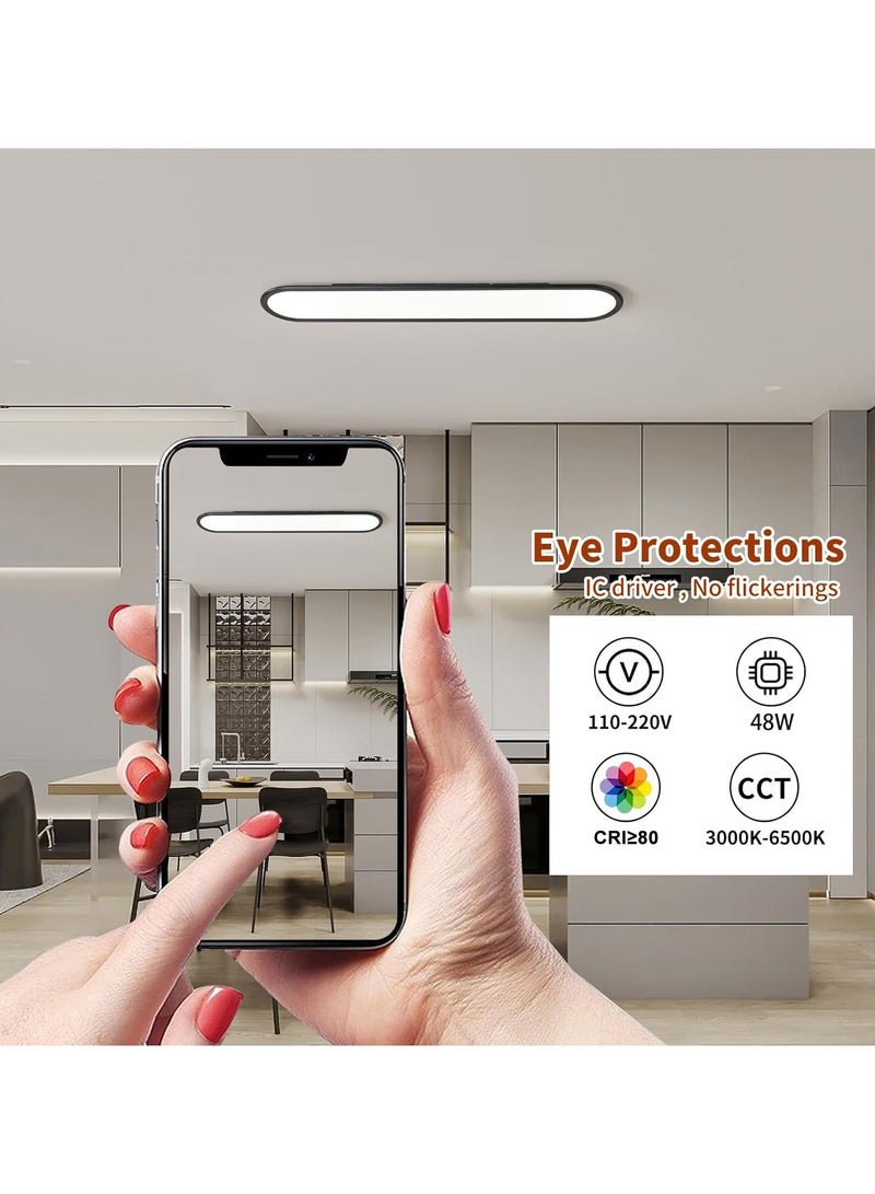 Ganeed Modern Linear Ceiling Lights,48W Dimmable LED Ceiling Lamp, High Brightness Long Ceiling Light,39.4 Inch Ultra Thin Low Profile Light Fixture for Bedroom Kitchen Closet Hallway,Black  - Image 5