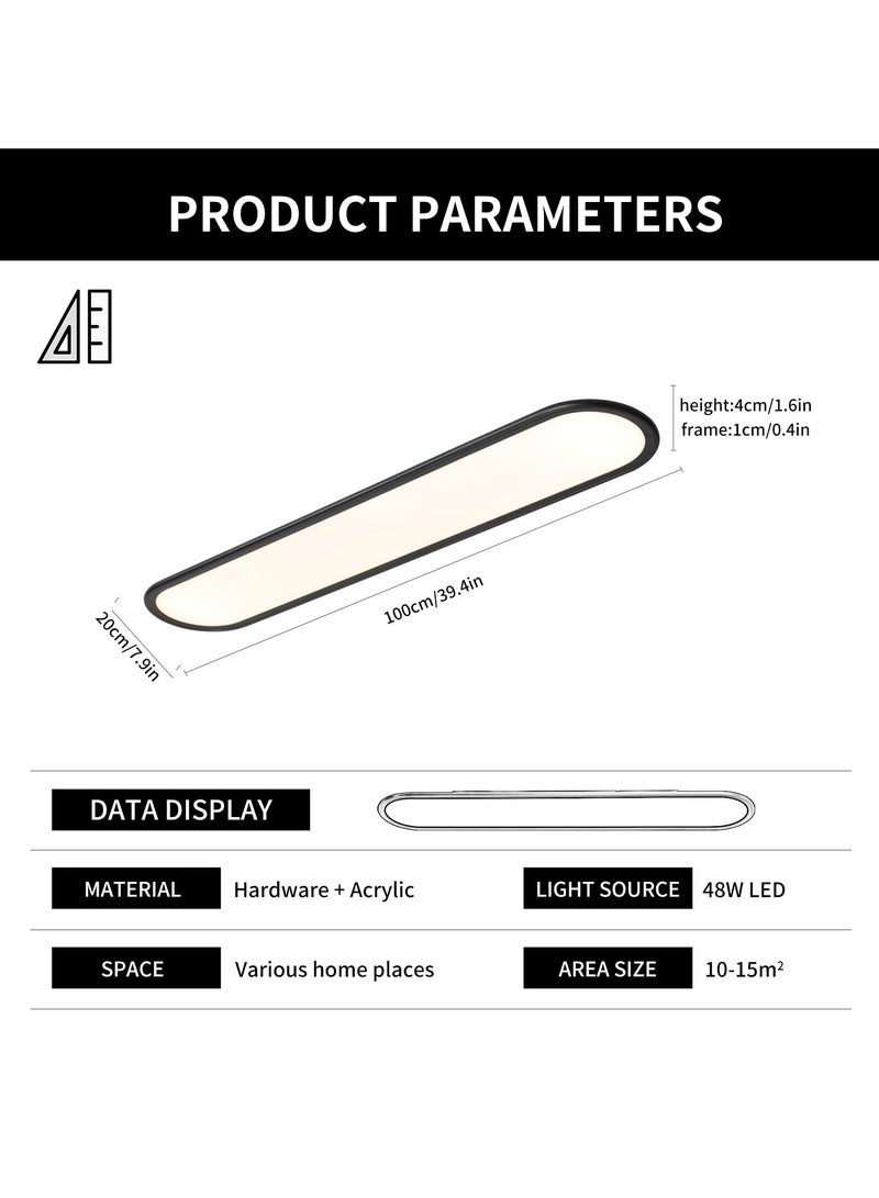 Ganeed Modern Linear Ceiling Lights,48W Dimmable LED Ceiling Lamp, High Brightness Long Ceiling Light,39.4 Inch Ultra Thin Low Profile Light Fixture for Bedroom Kitchen Closet Hallway,Black  - Image 3