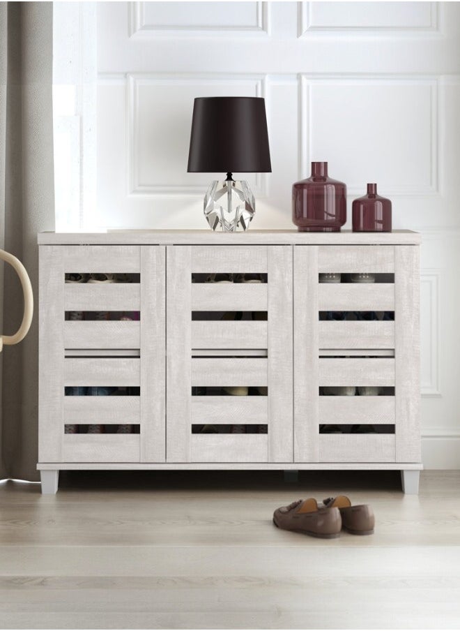 woodx Shoe Storage Cabinet with Slatted Doors – Light Color – 3-Door Design  - Image 1