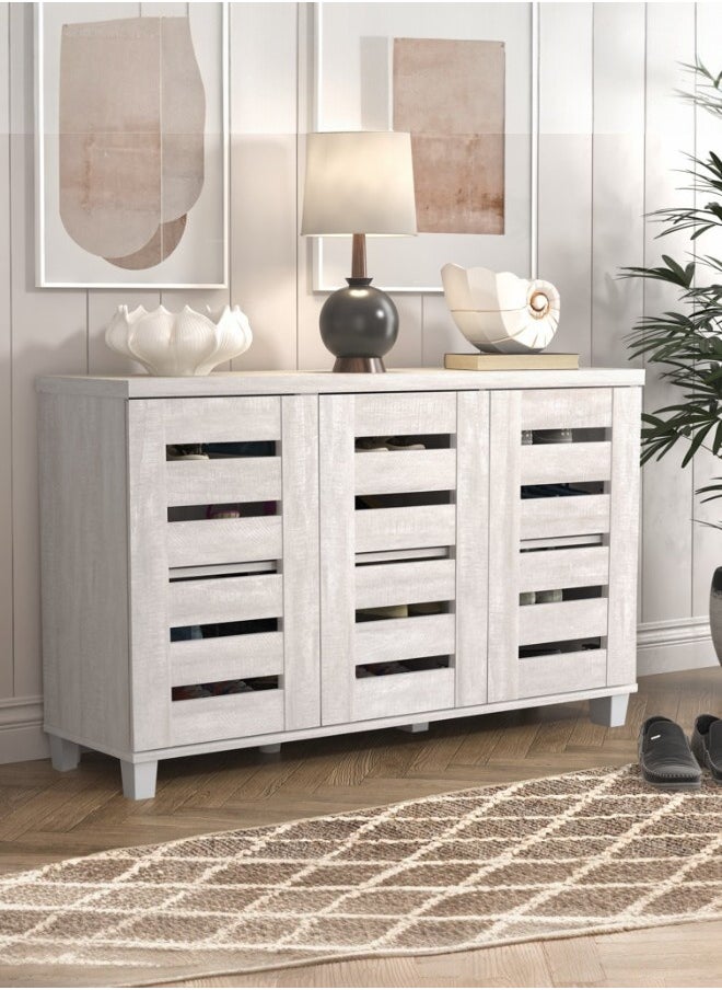 woodx Shoe Storage Cabinet with Slatted Doors – Light Color – 3-Door Design  - Image 2