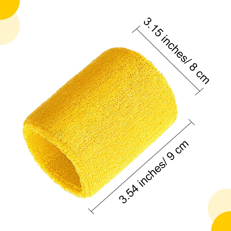 Bememo 12 Pack Wrist Sweatbands Sports Wristbands Tennis Sweatbands for Men and Women Absorbent Cotton Wristband for Working Out, Football, Basketball, Sports(3.15 Inch,Yellow) - Image 3