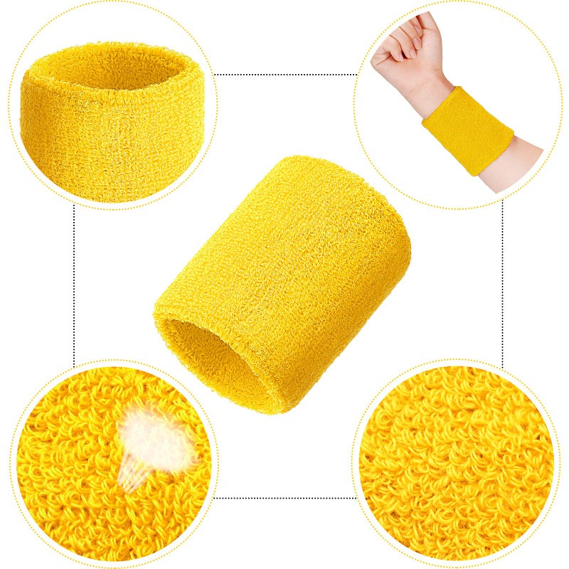 Bememo 12 Pack Wrist Sweatbands Sports Wristbands Tennis Sweatbands for Men and Women Absorbent Cotton Wristband for Working Out, Football, Basketball, Sports(3.15 Inch,Yellow) - Image 4