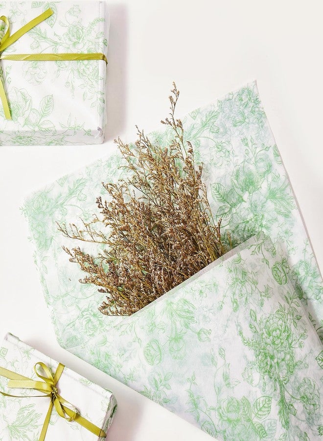 EROMAP 100 Sheets Sage Green Floral Tissue Paper Bulk Chinoiserie Gift Wrapping Paper for Gift Bags Green White Flowers Patterned for Baby Shower Wedding Birthday Party Decor, 14 x 20 Inch - Image 5