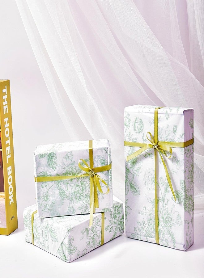 EROMAP 100 Sheets Sage Green Floral Tissue Paper Bulk Chinoiserie Gift Wrapping Paper for Gift Bags Green White Flowers Patterned for Baby Shower Wedding Birthday Party Decor, 14 x 20 Inch - Image 3