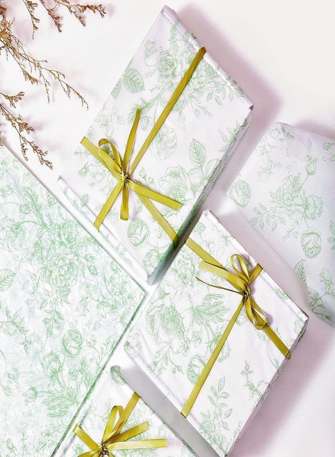 EROMAP 100 Sheets Sage Green Floral Tissue Paper Bulk Chinoiserie Gift Wrapping Paper for Gift Bags Green White Flowers Patterned for Baby Shower Wedding Birthday Party Decor, 14 x 20 Inch - Image 4