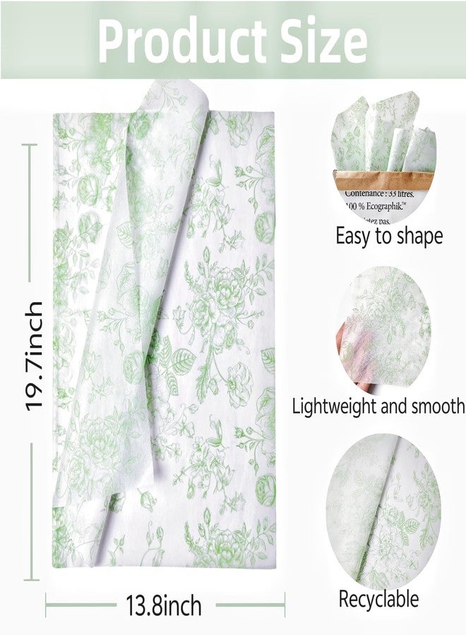 EROMAP 100 Sheets Sage Green Floral Tissue Paper Bulk Chinoiserie Gift Wrapping Paper for Gift Bags Green White Flowers Patterned for Baby Shower Wedding Birthday Party Decor, 14 x 20 Inch - Image 2