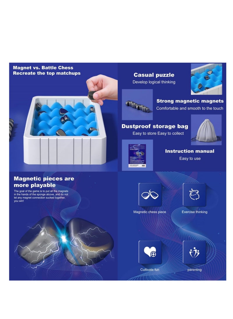 لعبة الشطرنج المغناطيسية، لعبة الصخور على اللوح المغناطيسي، لعبة استراتيجية متعددة اللاعبين مع قطع مغناطيسية، لغز محمول، معركة شطرنج مغناطيسية، للأطفال من عمر 9 سنوات وما فوق وللراشدين، ألعاب عائلية ممتعة للحفلات - Image 3